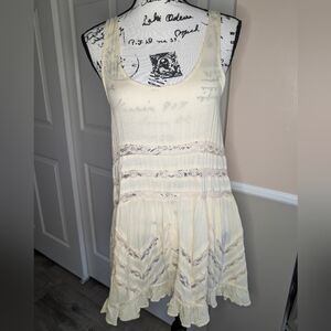 Free People Sleeveless Cream Lace-Trim Tiered Summer Dress